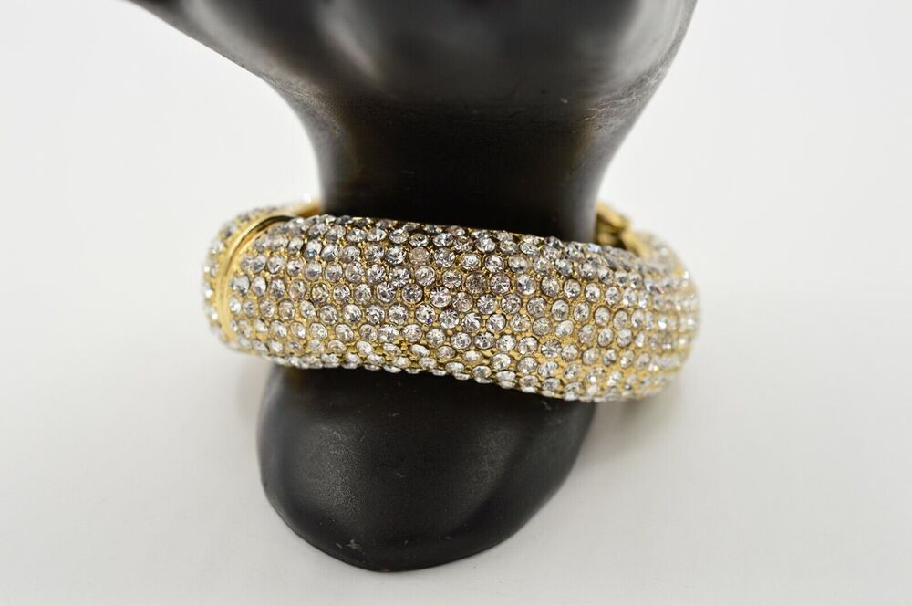 Amrita Singh Chunky Bangle Bracelet Sparkling Rhinestone Crystal Signed BinO